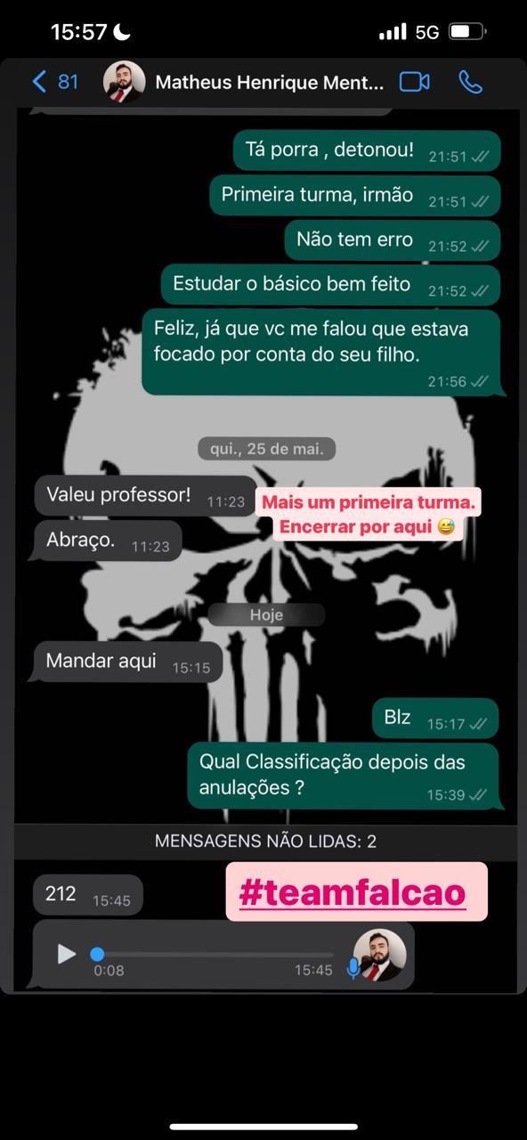 Resultado de aluno fornecido pela mentoria 4