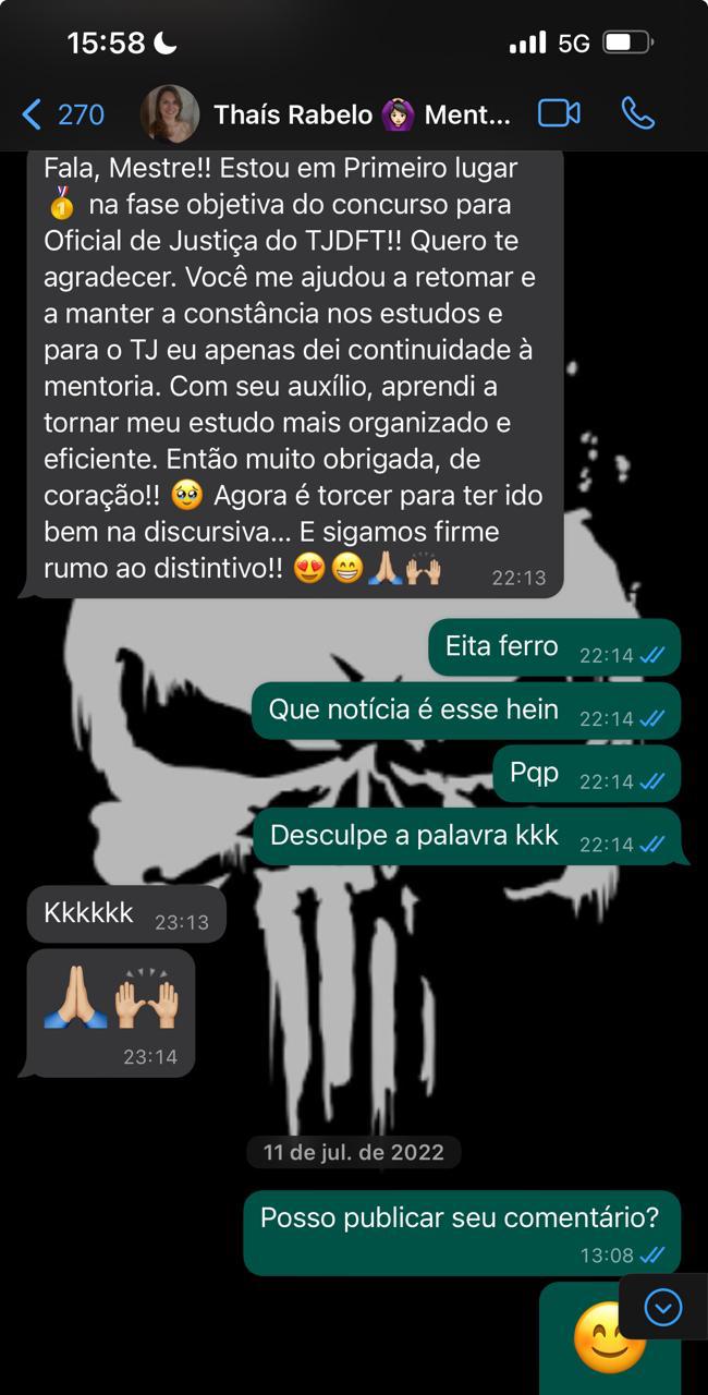 Resultado de aluno fornecido pela mentoria 5