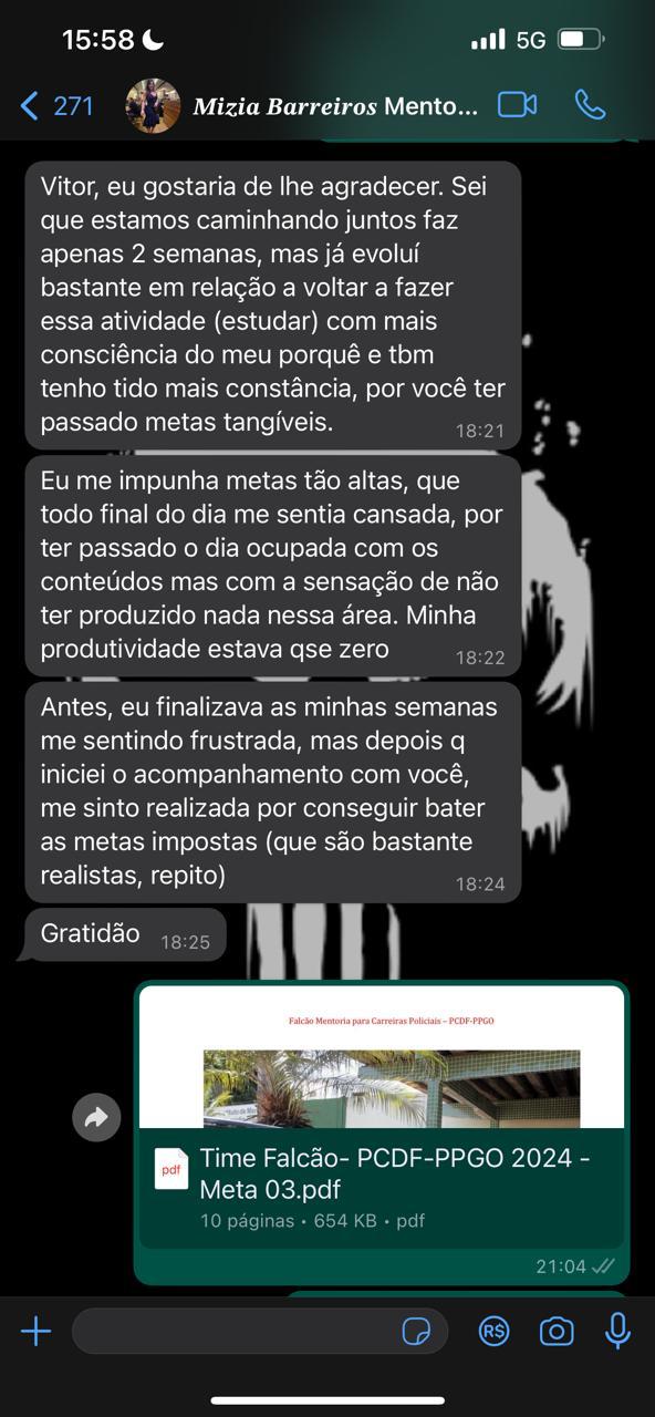 Resultado de aluno fornecido pela mentoria 6