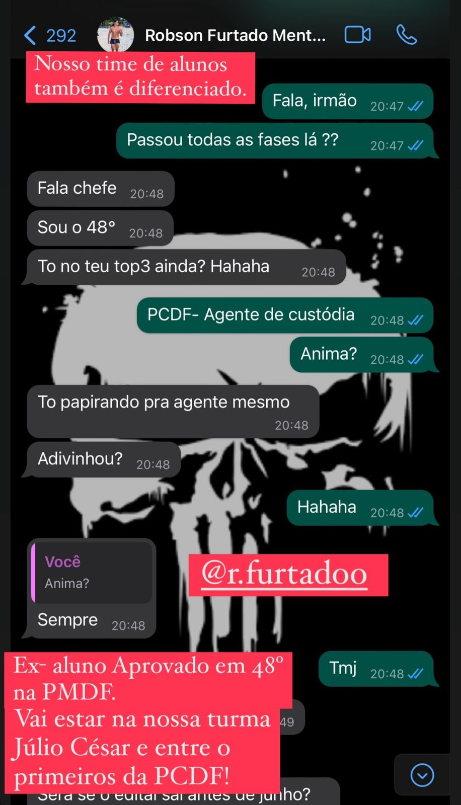 Resultado de aluno fornecido pela mentoria 7